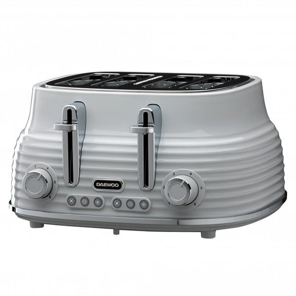Daewoo Sienna Grey 4 Slice Toaster | Dual Controls, Reheat & Defrost