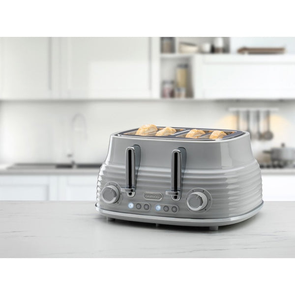 Daewoo Sienna Grey 4 Slice Toaster | Dual Controls, Reheat & Defrost