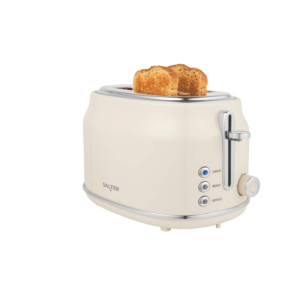 Salter Retro 2 Slice Toaster | Cream, Dual Controls, Reheat and Defrost