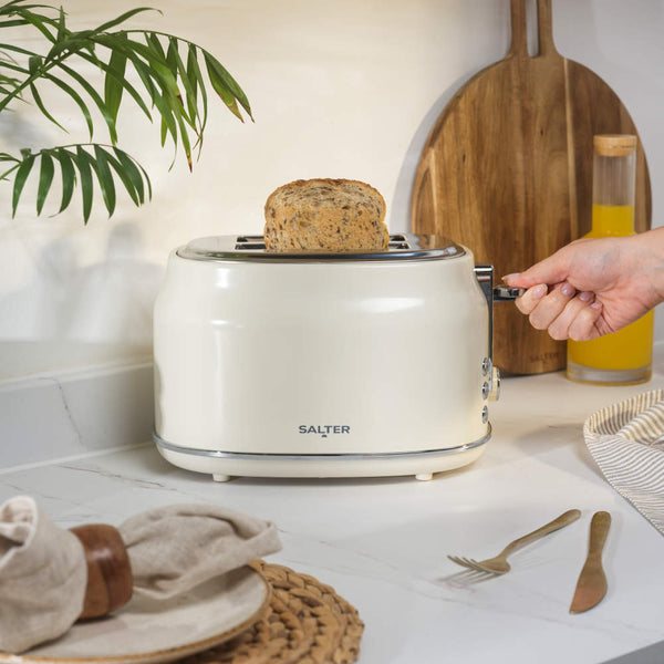 Salter Retro 2 Slice Toaster | Cream, Dual Controls, Reheat and Defrost
