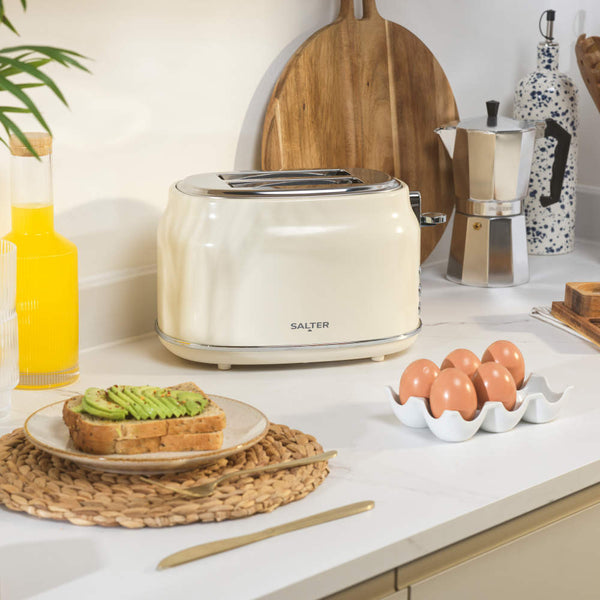 Salter Retro 2 Slice Toaster | Cream, Dual Controls, Reheat and Defrost