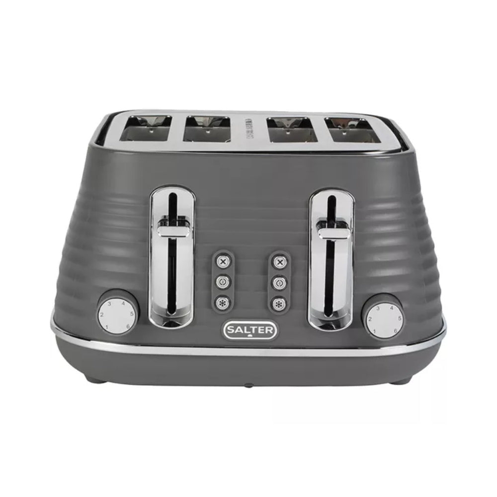 Salter Ripple Texture 4 Slice Toaster | Grey, Dual Controls, Wide Slots