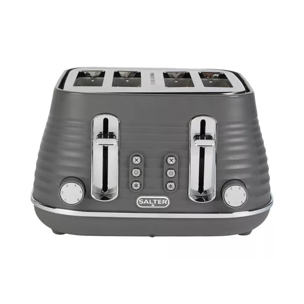 Salter Ripple Texture 4 Slice Toaster | Grey, Dual Controls, Wide Slots