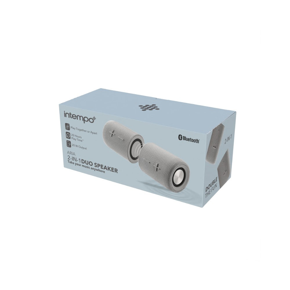Intempo Aria Duo Grey Portable Speaker | Dual Passive Radiators