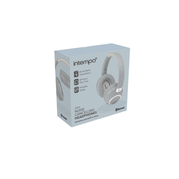 Intempo Noise Cancelling Headphones | Grey, Lightweight, Adjustable Headband
