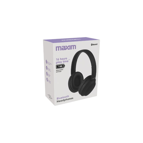 Maxim Matte Black Bluetooth Headphones | Foldable, On-Ear Controls, Closed-Back