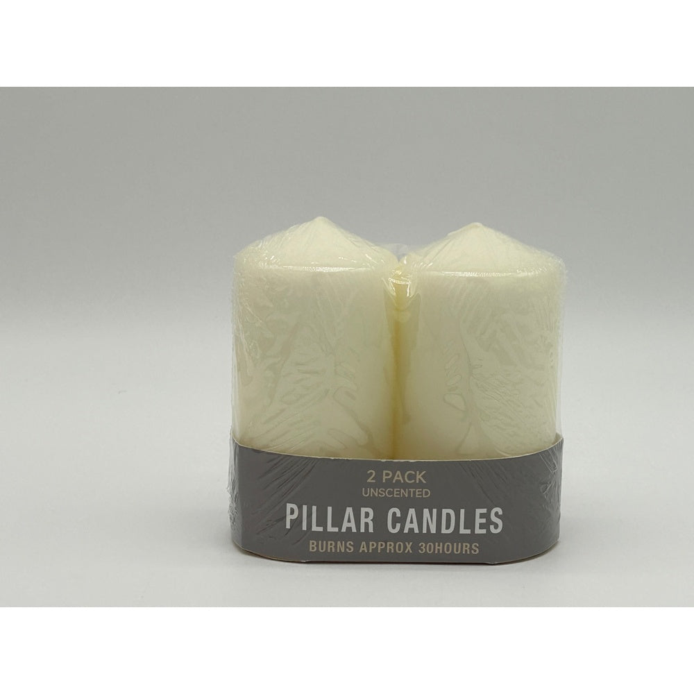 Ivory Unscented Pillar Candles - 2 Pack - 6x12cm