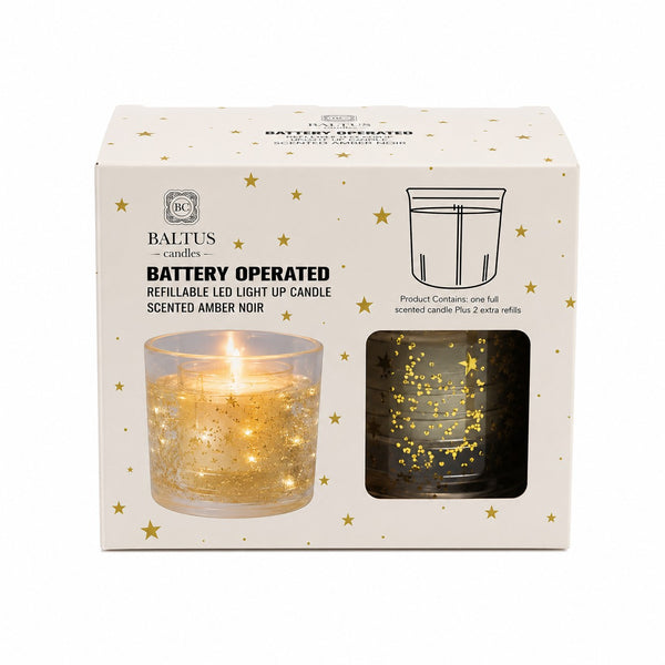 Baltus Gold LED Light Up Scented Candle | Amber Noir, 2 Refills