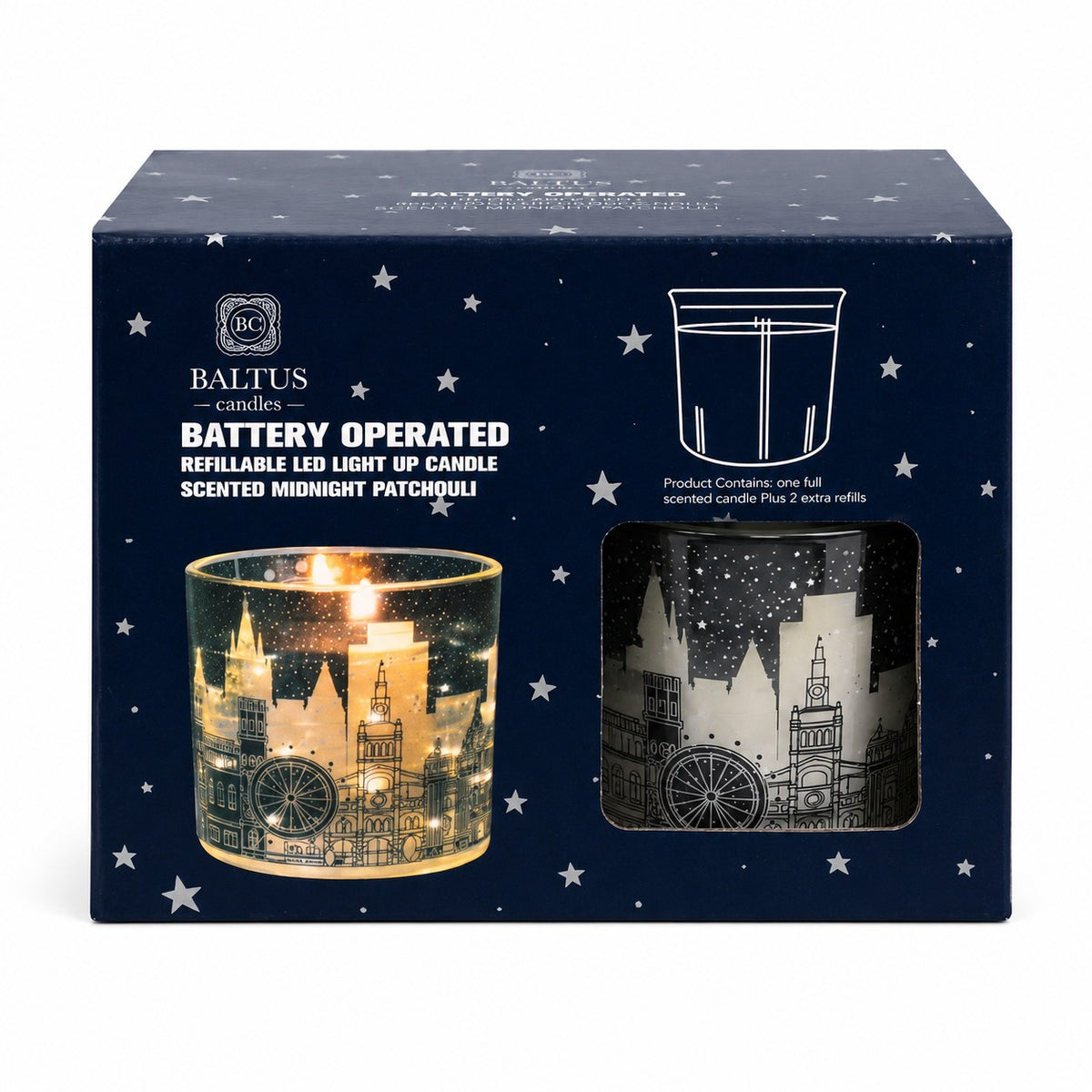 Baltus Gold LED Scented Carousel Candle | 10cm, Midnight Patchouli, 2 Refills