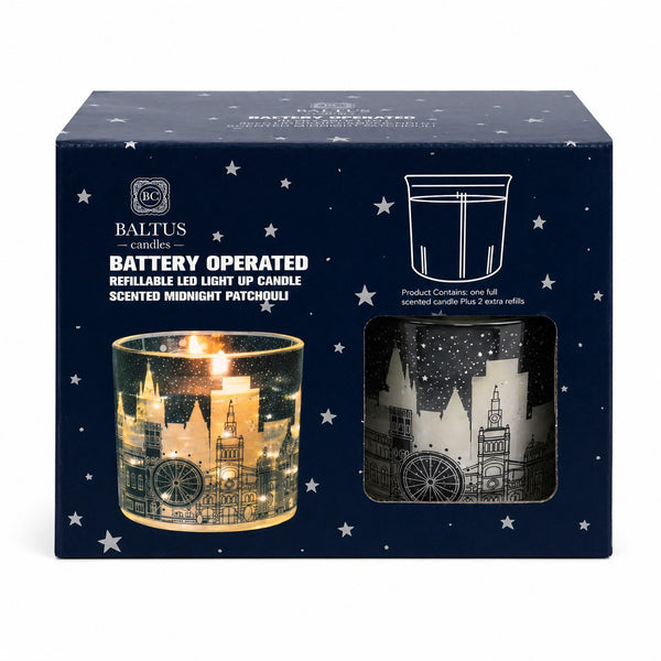 Baltus Gold LED Scented Carousel Candle | 10cm, Midnight Patchouli, 2 Refills