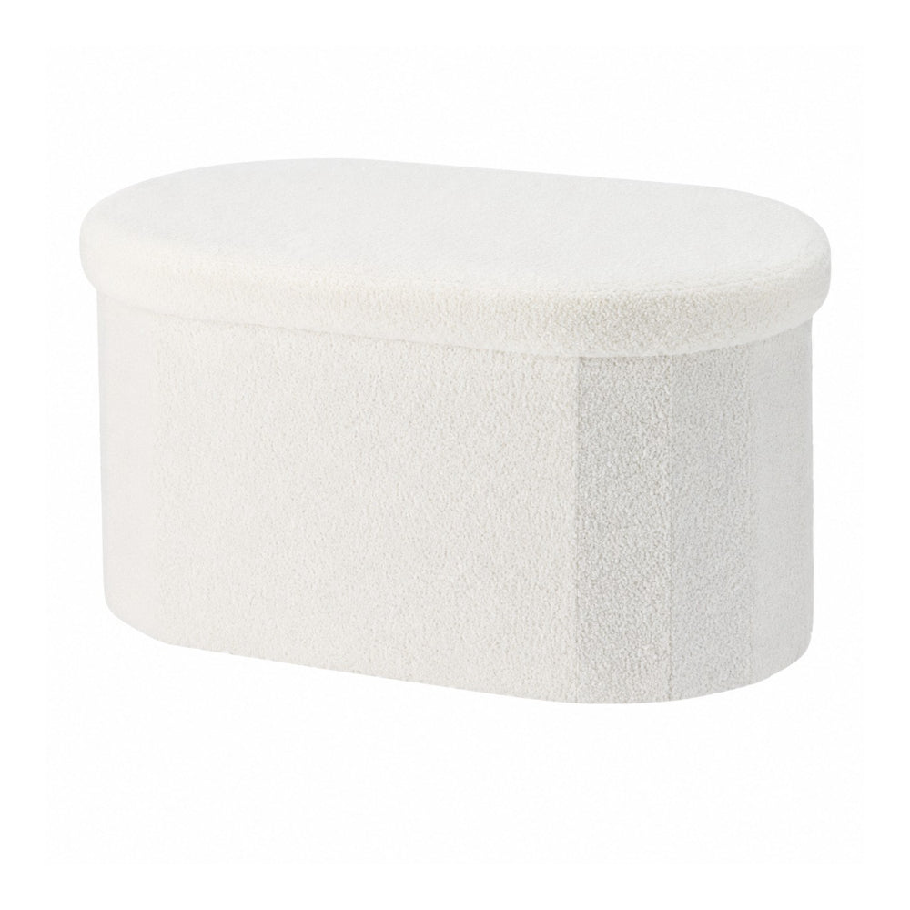 Cream Teddy Bouclé Foldable Storage Ottoman | Padded Seat, Hidden Storage