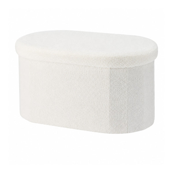 Cream Teddy Bouclé Foldable Storage Ottoman | Padded Seat, Hidden Storage