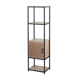 Tall Wood-Effect Storage Unit | Black Metal Frame, Slatted Cabinet