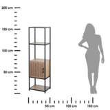 Tall Wood-Effect Storage Unit | Black Metal Frame, Slatted Cabinet