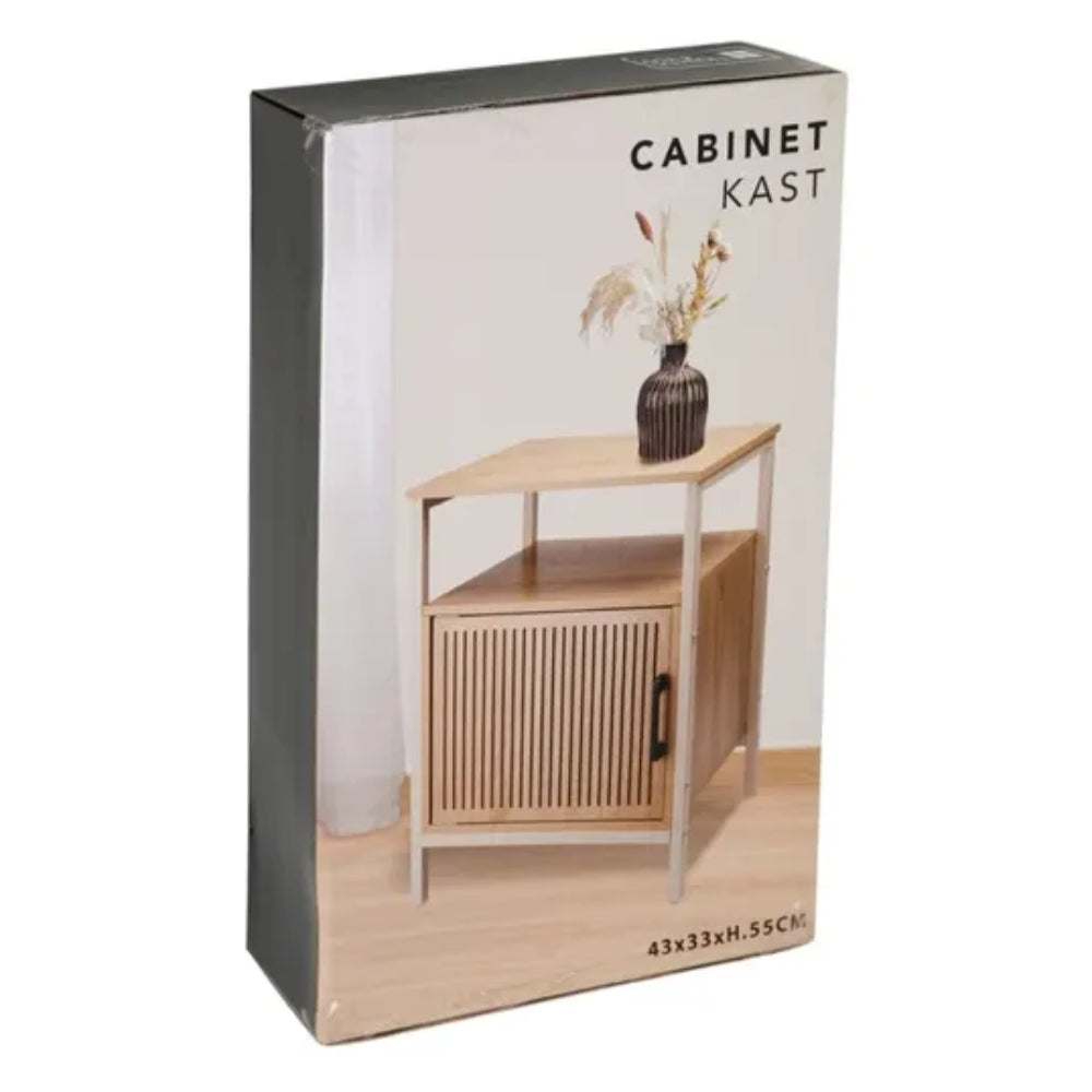 Home Collection White Metal Frame Bedside Cabinet | Slatted Door, 43 x 33 x 55cm