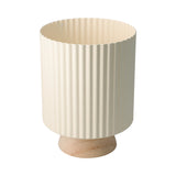 Home Decor Ribbed Planter Pot | Cream, Pedestal Base, Wood-Look Detail, H23cm