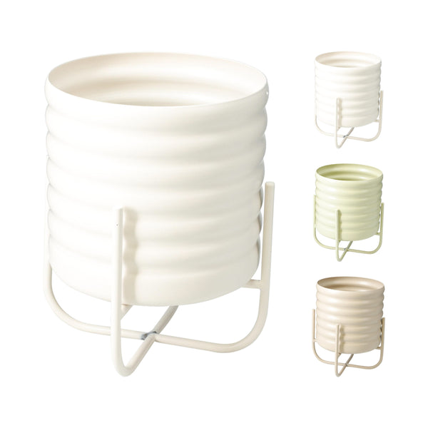 Home Decor Ribbed Planter on Stand | 17.5cm Diameter, Assorted Colours