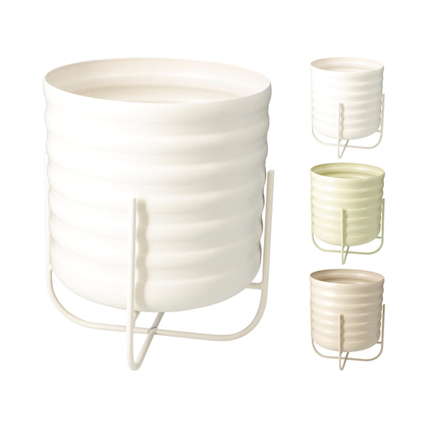 Home Decor Ribbed Planter on Stand Plant Pot | 25cm Diameter, Assorted Colours