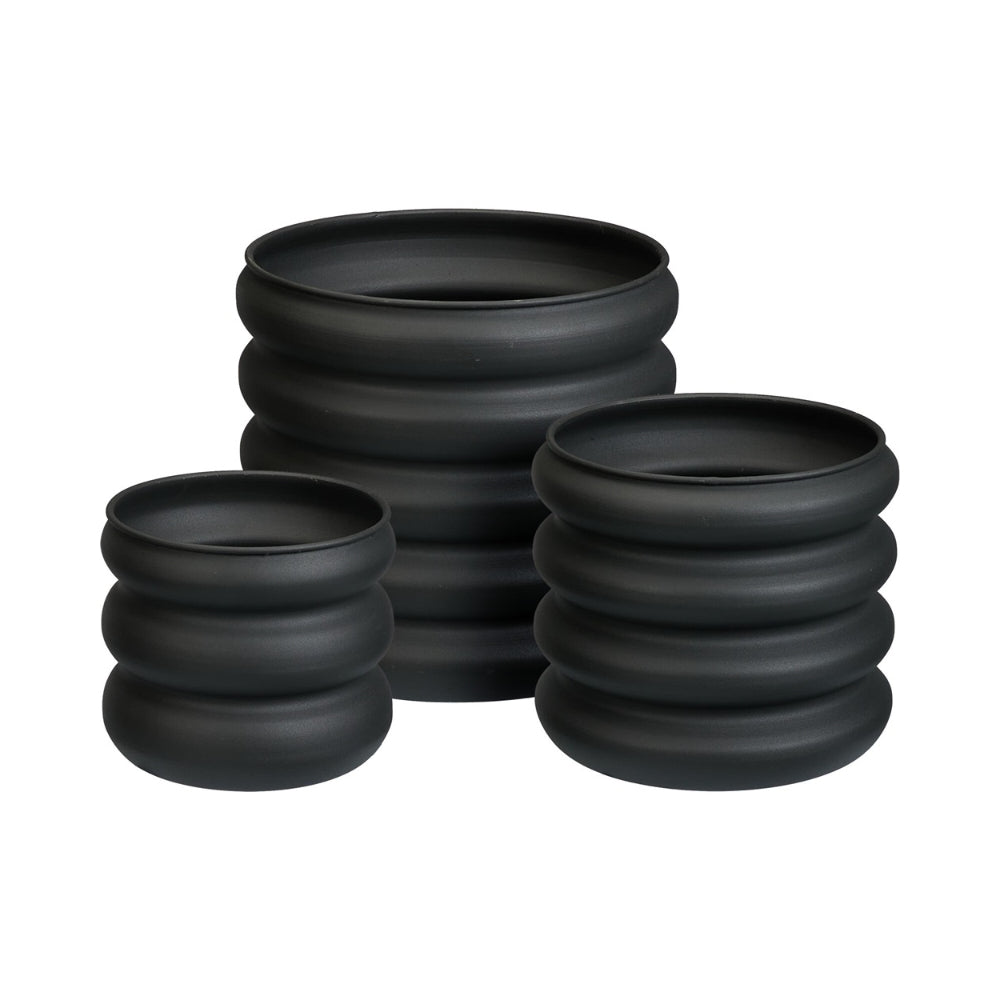 Ribbed Chunky Plant Pot Planter Set | Black, Set of 3 Pieces
