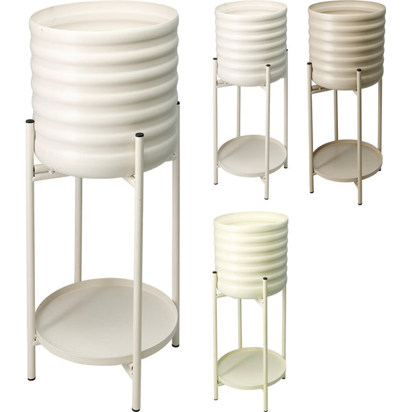Ribbed Planter on Rack with Tray | 46cm Height