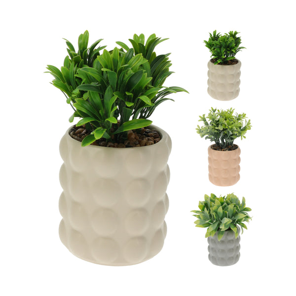 Home Decor Faux Plant in Ceramic Bubble Pot | Assorted Colours, 18cm