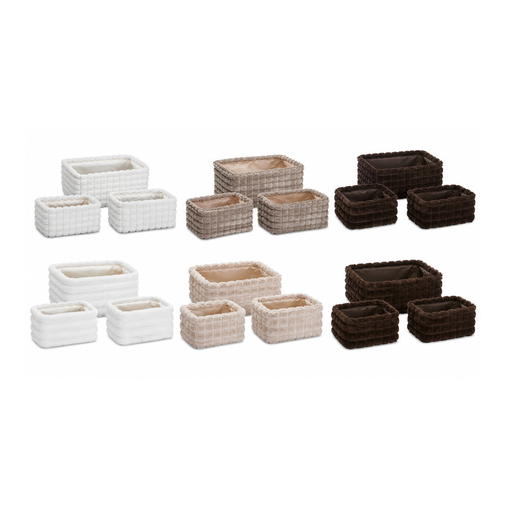 Soft Plush Rectangular Storage Baskets | Set of 3, Assorted Neutral Colours