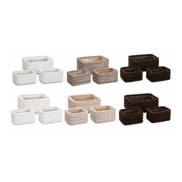 Soft Plush Rectangular Storage Baskets | Set of 3, Assorted Neutral Colours