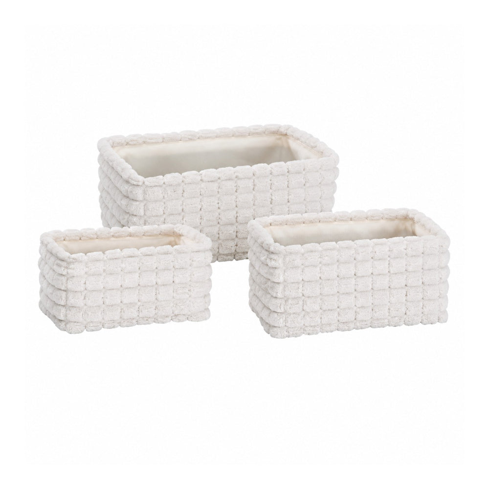 Soft Plush Rectangular Storage Baskets | Set of 3, Assorted Neutral Colours