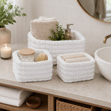 Soft Plush Rectangular Storage Baskets | Set of 3, Assorted Neutral Colours