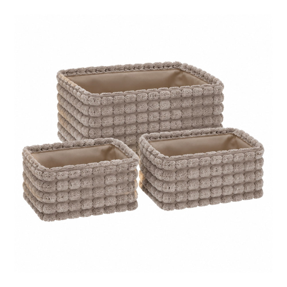 Soft Plush Rectangular Storage Baskets | Set of 3, Assorted Neutral Colours