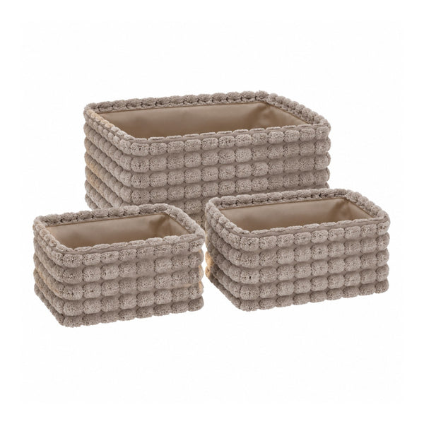 Soft Plush Rectangular Storage Baskets | Set of 3, Assorted Neutral Colours