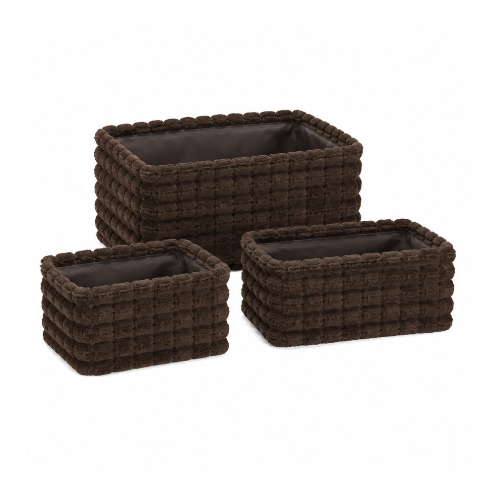 Soft Plush Rectangular Storage Baskets | Set of 3, Assorted Neutral Colours