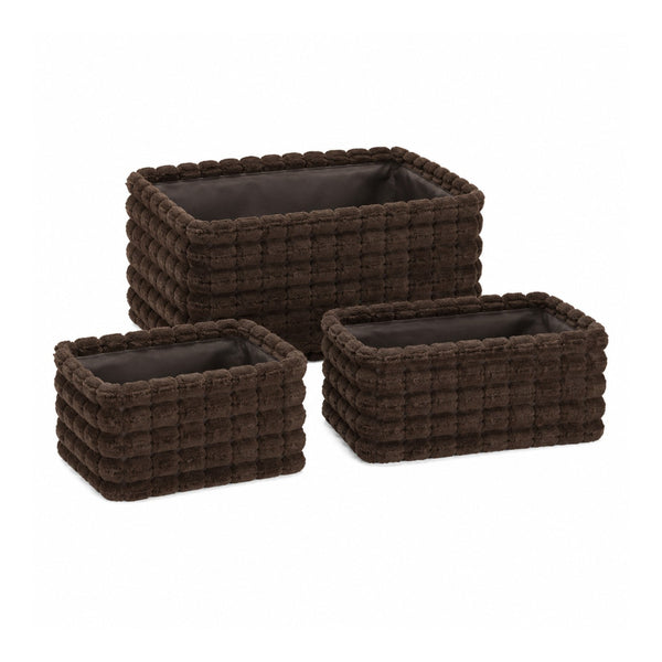 Soft Plush Rectangular Storage Baskets | Set of 3, Assorted Neutral Colours