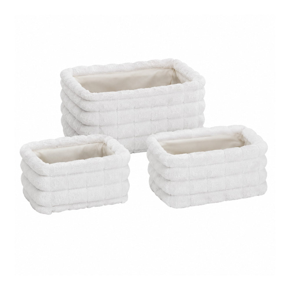 Soft Plush Rectangular Storage Baskets | Set of 3, Assorted Neutral Colours