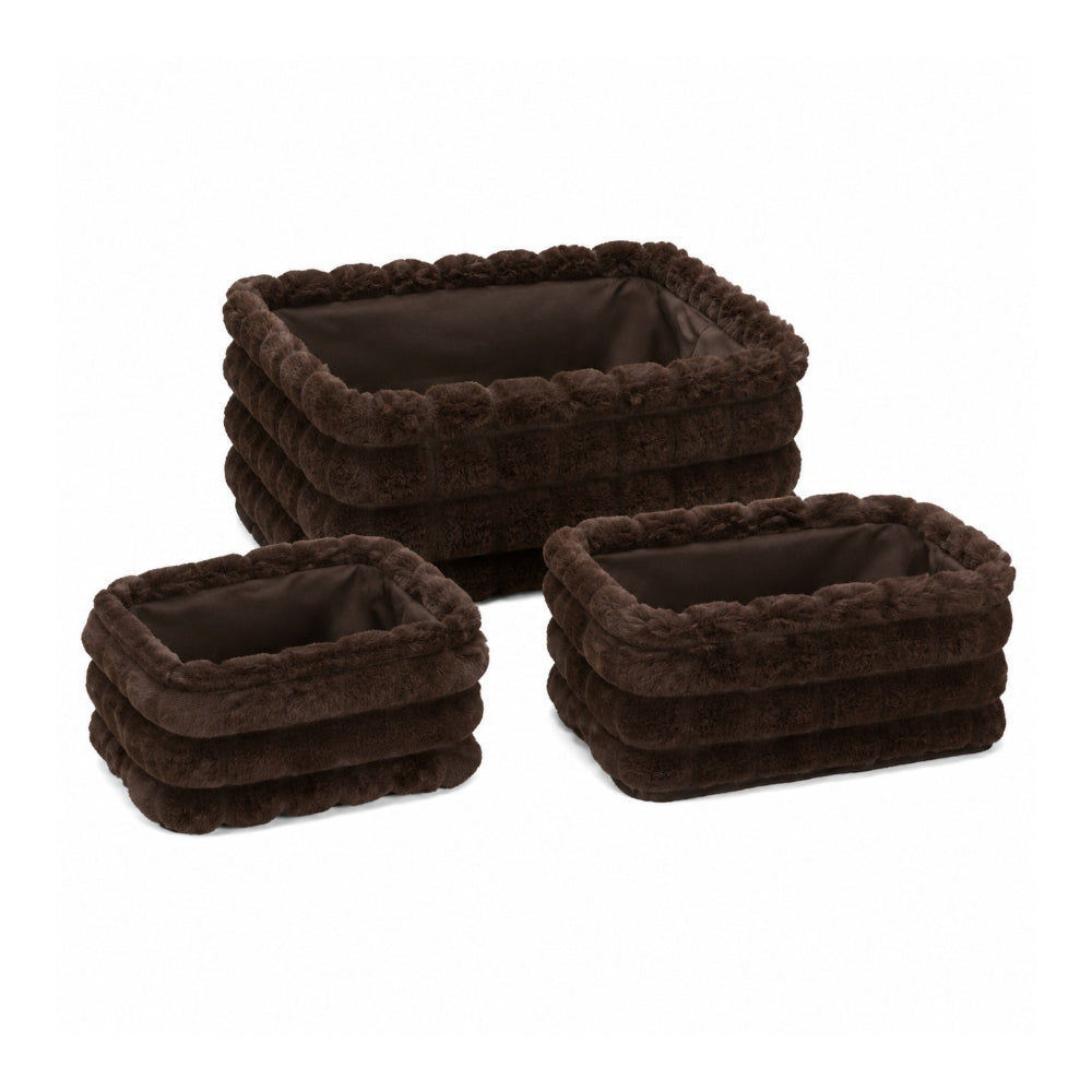 Soft Plush Rectangular Storage Baskets | Set of 3, Assorted Neutral Colours