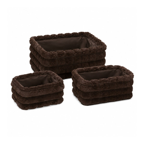 Soft Plush Rectangular Storage Baskets | Set of 3, Assorted Neutral Colours