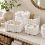 Soft Plush Rectangular Storage Baskets | Set of 3, Assorted Neutral Colours