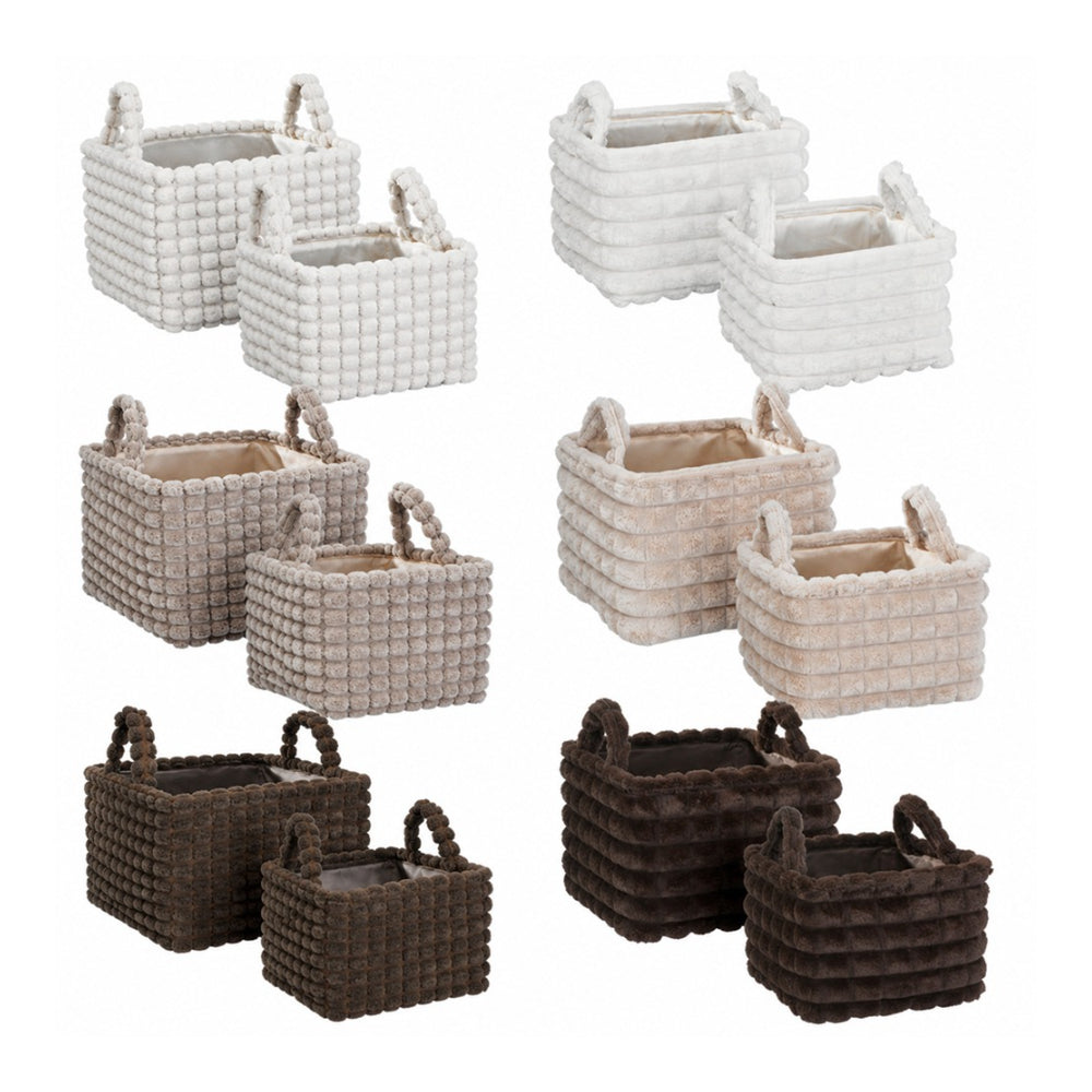 Soft Textured Storage Basket Set | Pack of 2, Assorted Colours and Designs