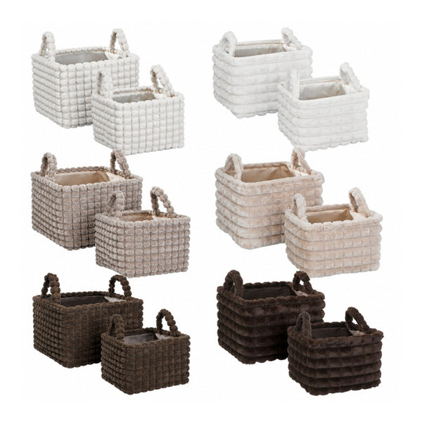Soft Textured Storage Basket Set | Pack of 2, Assorted Colours and Designs