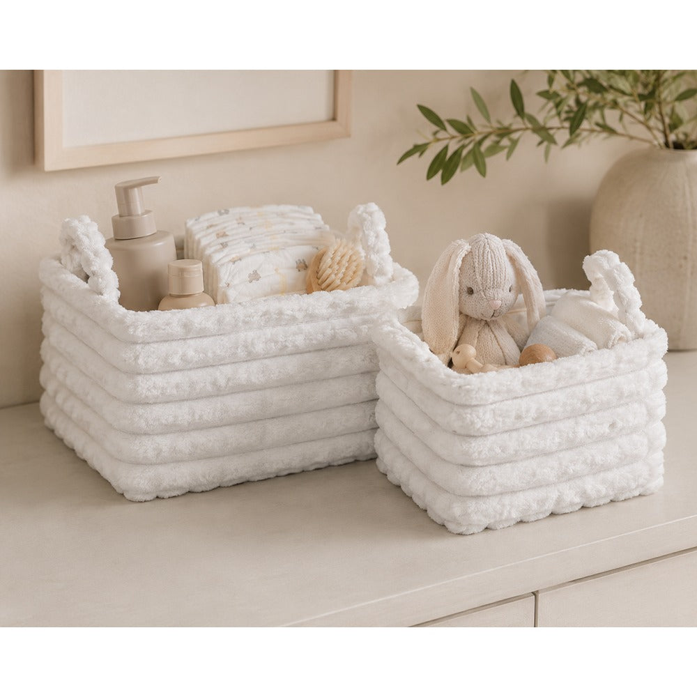 Soft Textured Storage Basket Set | Pack of 2, Assorted Colours and Designs