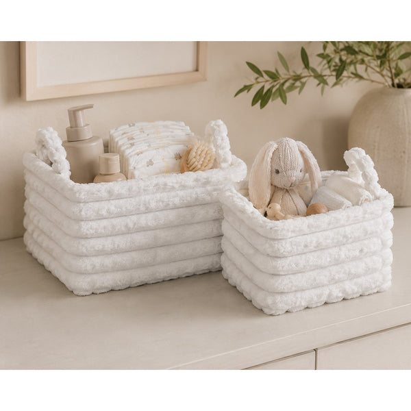 Soft Textured Storage Basket Set | Pack of 2, Assorted Colours and Designs