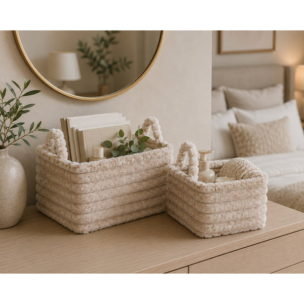 Soft Textured Storage Basket Set | Pack of 2, Assorted Colours and Designs