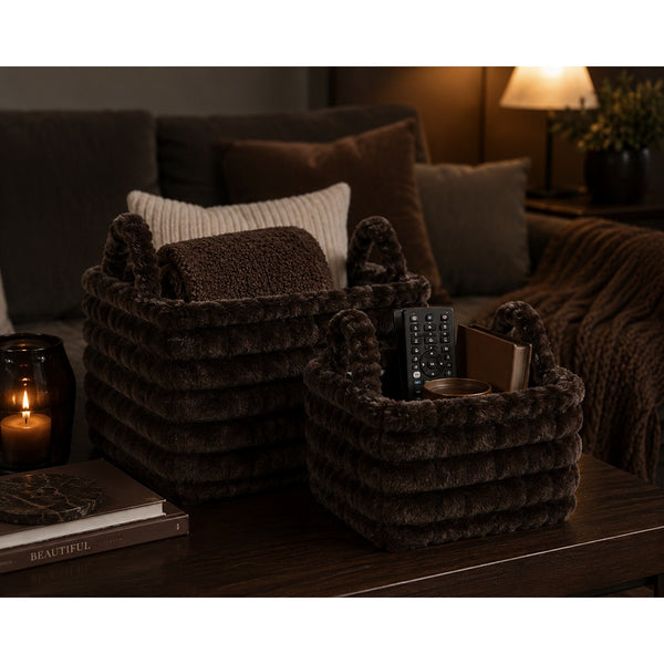 Soft Textured Storage Basket Set | Pack of 2, Assorted Colours and Designs