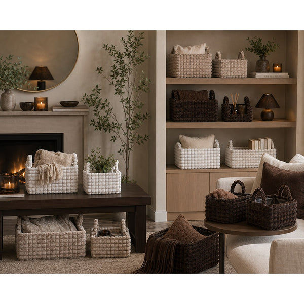 Soft Textured Storage Basket Set | Pack of 2, Assorted Colours and Designs