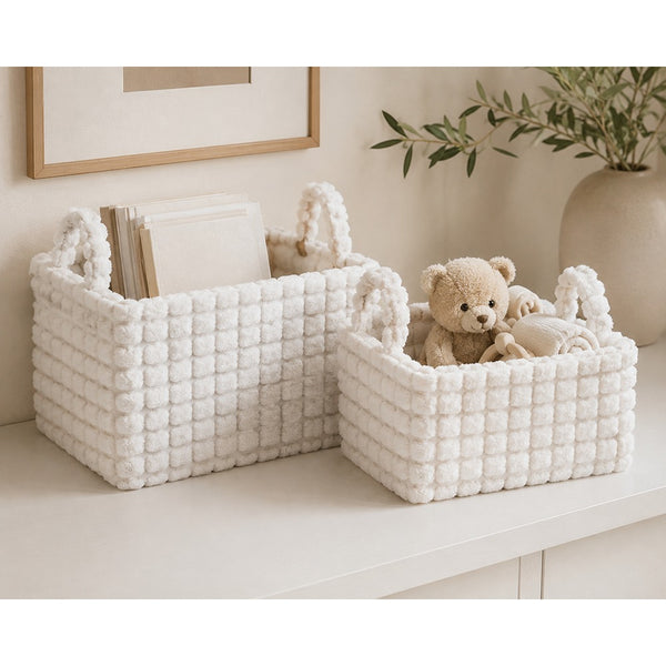 Soft Textured Storage Basket Set | Pack of 2, Assorted Colours and Designs