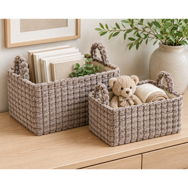 Soft Textured Storage Basket Set | Pack of 2, Assorted Colours and Designs