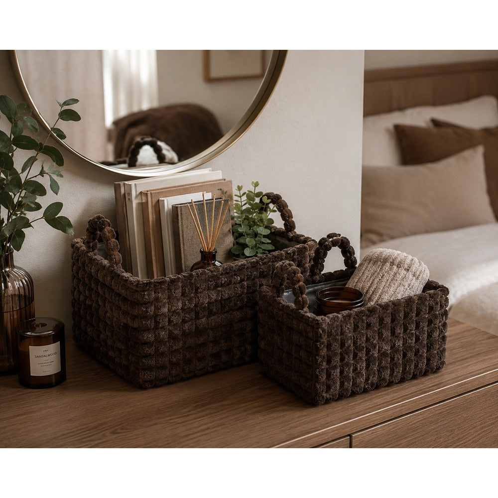 Soft Textured Storage Basket Set | Pack of 2, Assorted Colours and Designs