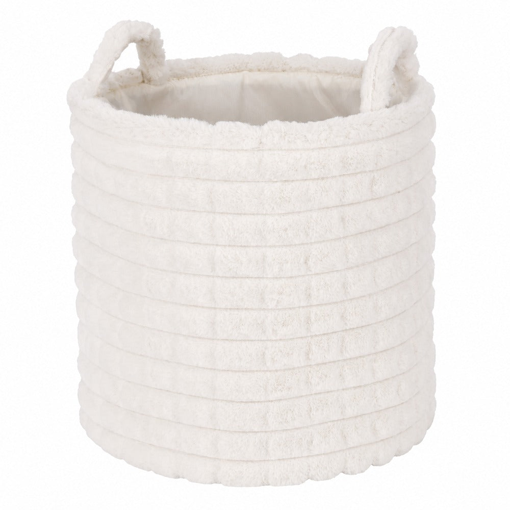 Plush Ribbed Round Storage Basket | 38cm, Assorted Colours, with Handles