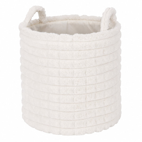 Plush Ribbed Round Storage Basket | 38cm, Assorted Colours, with Handles
