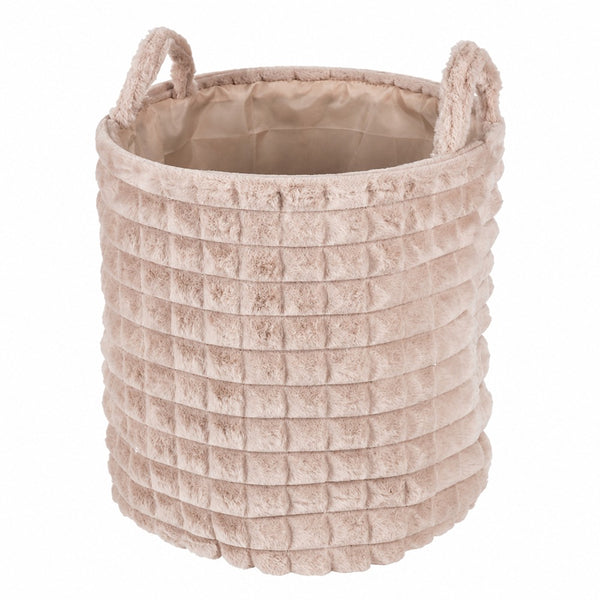 Plush Ribbed Round Storage Basket | 38cm, Assorted Colours, with Handles
